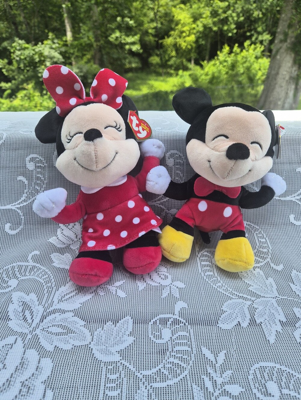 Ty Mickey and Minnie Plush Pair - Red, Yellow, Black